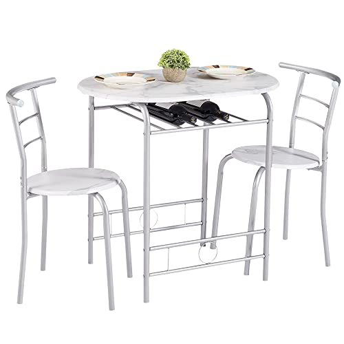 VECELO 3 Piece Small Round Dining Table Set for Kitchen Breakfast Nook ...