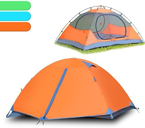 ANGIX Double Layer 2 Person Camping Tent Waterproof Backpacking Tents for 4 Seasons Hiking Hunting with Lightweight Carry Bag (Orange)