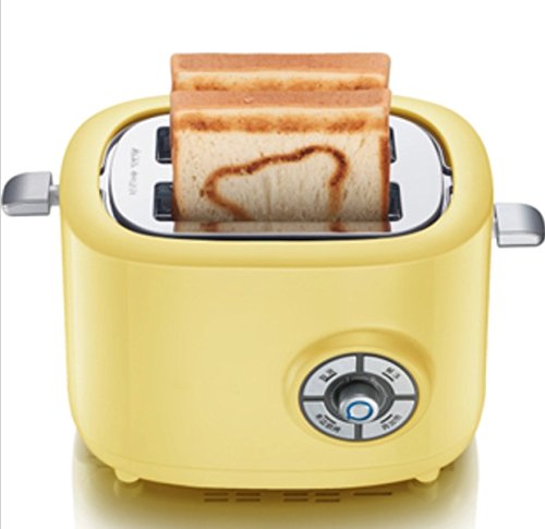 Click Here to See More Images Warm Yellow 2-Slice Fully Automatic Toaster Stainless Steel With Dust Cover Baking Rack 3.5Cm Extra Wide Slots Removable Crumb Tray Auto Shut-Off High Lift Lever