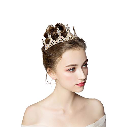 TOCESS Gold Tiara and Crown Queen Princess Wedding Crown for Girls and Women Pearl Crystal Bridal Tiara for Prom Festival Party - Thumbnail 4