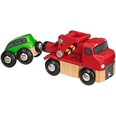 BRIO World 33528 - Reliable Tow Truck - Wooden Toy Train Accessory for Kids Aged 3+ | Magnetic Coupling | Compatible with Other Railway Toys | FSC-Certified Beech Wood