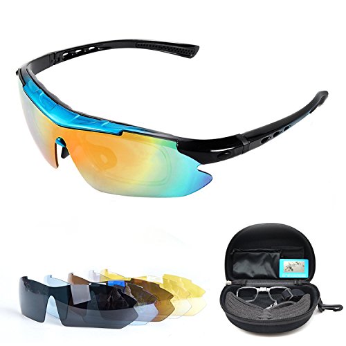 Freehawk Sports Sunglass Cases Pouches Set TR90 Frame 5 Lens Protective Motorcycle Goggles Outdoor Polarized Sunglasses to Prevent Particulates and Sun in Blue
