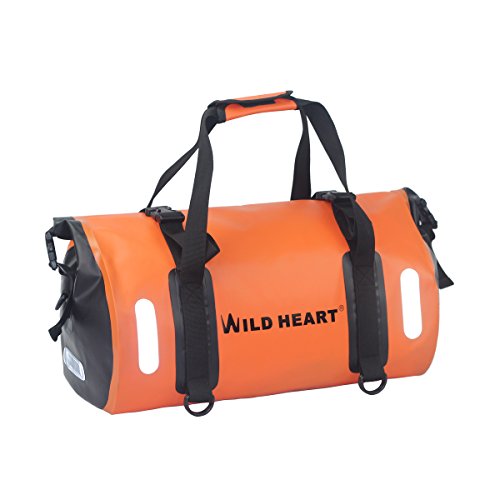 WILD HEART Waterproof Bag Duffel Bag 30L with Welded Seams Shoulder Straps, Mesh Pocket for Kayaking, Camping, Boating,Bycycle,Motorcycle (Orange, 30L) - Thumbnail 6