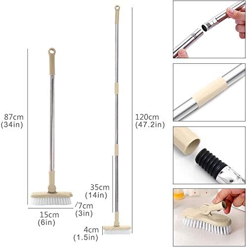 Floor Scrub Brush Bathroom Bathtub Shower Tile Grout Scrubber Rotatable 5.9inches Wide 47.2inches Long Handle Indoor Kitchen Push Broom Scrubbing Cleaning Brush for Hard to Reach Areas - Image 4