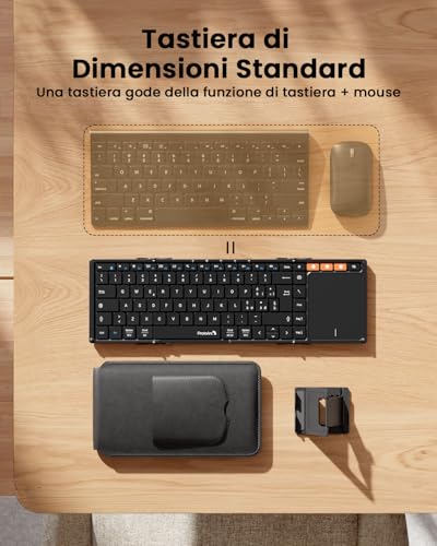 ProtoArc XK01 TP Folding Bluetooth Keyboard, Large Italian Layout Wireless Keyboard with Touchpad, Portable Travel iPad Keyboards for iOS, Android, Windows Tablet PC – Black