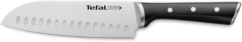 Tefal Ice Force – Faca Santoku 18 cm | Aço inoxidável alemão, tecnologia de força de gelo -120°C, corte preciso, cabo rebitado, resistente à corrosão e à máquina de lavar louça