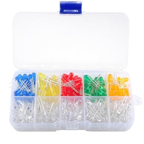 Stemedu 200PCS 5MM LED Diodes Emitting Light Bright Led Indicator Lamp Assortment 2 Pin Round Color Orange/Red/Yellow/Green/Blue (10 Colors x 20pcs)
