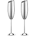 Haniforever Silver Champagne Glasses Set of 2,8.2oz Stemmed Stainless Steel Unbreakable Champagne Flutes, Vintage Tall Metal Wine Glasses for Drinking Toasting Anniversary Wedding Christmas