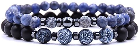 Jiami 2 Pcs Distance Relationship Bracelets Beaded His and Hers Couple Bracelet Black for Men Women