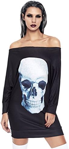 Gothic Skull Halloween Mini Jersey Dress (XL (US 16-18), Black 1)