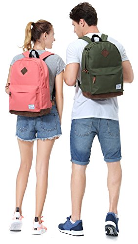 Vaschy Unisex Classic Lightweight Water-resistant Campus School Rucksack Travel BackPack Green Fits 14-Inch Laptop