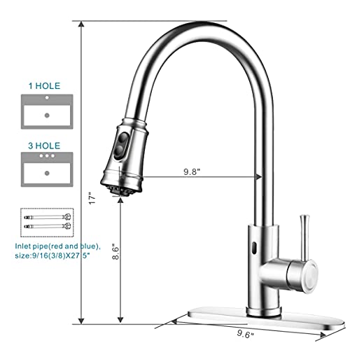 Touchless Kitchen Faucet,Welsan Hands Free Automatic Smart Kitchen Faucet Touchless with Pull