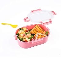 VISMOORE BPA Free Reusable Bento Box Provide Heathier Lunch for Kids Made by Eco Durable Plastic Portable Travel Companion 2 Compartment (Pink)