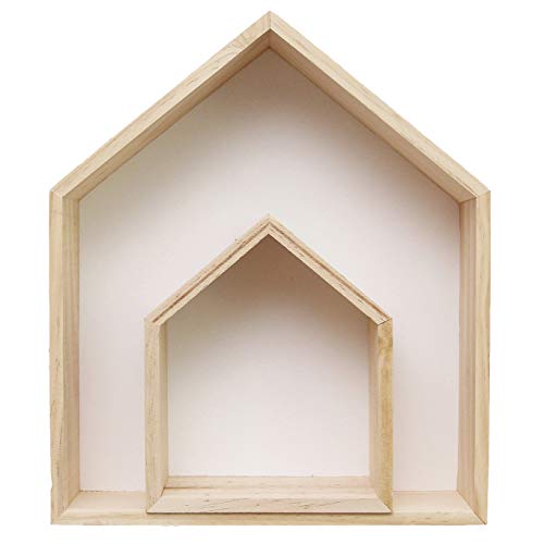 Sweet FanMuLin 2PCS Lovely Wooden House-Shaped Wall Storage Shelf Kid's Room Decoration (White)