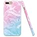 JAHOLAN Pink Blue Marble Design Clear Bumper TPU Soft Rubber Silicone Cover Phone Case Compatible with iPhone 7 Plus/iPhone 8 Plus