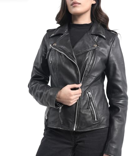 Amazon.com: Azrah Traders Women's Lambskin Leather Bomber Biker