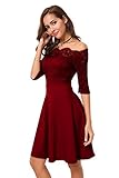 Womens Vintage Lace Off Shoulder Puffy Swing Dresses Sexy Mini Dress for Party Cocktail
