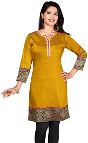 Taj Fashion Womens Cotton Indian Tunic Top Kurti Printed Blouse from India Gold XL