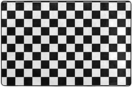 Amazon Co Jp 黒と白の市松模様のストライプ カーペット ラグ 1 1cm 洗える 滑り止め付 1年中使えるタイプ 床暖房 ふわっと手触り ホーム キッチン