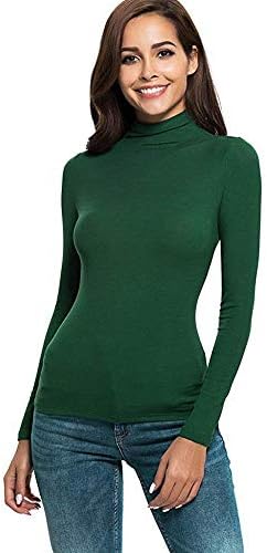 Zerototens Women's Turtleneck Long Sleeve Stretch Plain T Shirt Top Ladies Fitted Tee Blouse Basic Solid Shirts