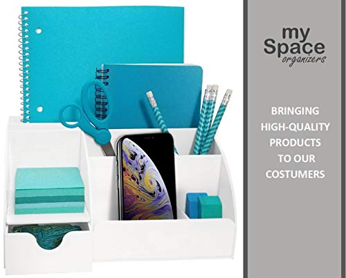 Office Desk Organizer, Acrylic, with Drawer, 9 Compartments, All in One Office Supplies and Cool Desk Accessories Organizer, Pen Holder, Enhance Your Office Decor with This Desktop (White)