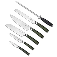 HexClad Essential Knife Set, 6-Piece, Japanese Damascus Stainless Steel Blades, Full Tang Construction, Pakkawood Handles