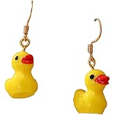 Cute Duck Dangle Earrings Colorful Yellow Blue Purple Duck Animal Resin Drop Earrings for Women Jewelry
