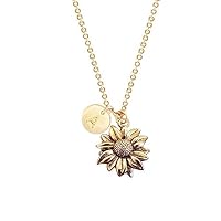 NOUMANDA Antique Gold Tone Sunflower Initial 26 Alphabet Necklace Personalized Natural Retro Pendant (A)