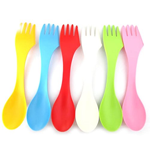 HuntGold 6X Spoon Fork Cutlery Set Camping Hiking Utensils Spork Tableware 3 in 1(Multicolor)