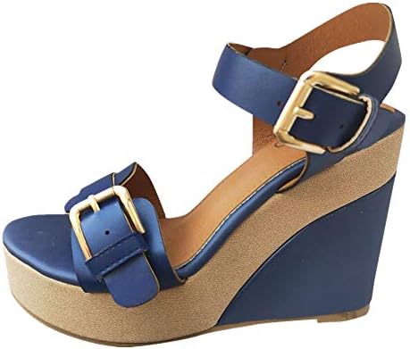 Women's Wedge Sandals Summer Buckle Strap Open Toe Platform High Heels Ankle Strap Pumps Shoes
