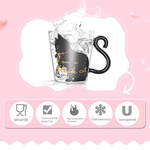 Cute Kitty Glass Water Cup Cat Tail Handle Mug Milk Tea Coffee Fruit Juice Mug Drinkware Home Office Cup Lovers Gifts - Black
