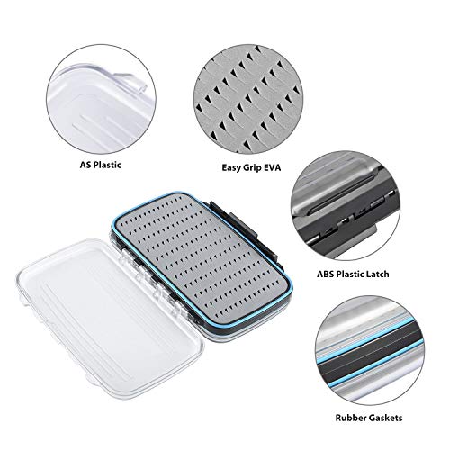 Magreel Waterproof Fly Fishing Box, Two Sided Lightweight Flies Lure Case, Easy Grip Transparent Fishing Box-Multiple Sizes