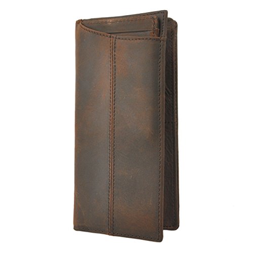 Le'aokuu Mens Genuine Leather Bifold Wallet Organizer Checkbook Card Case (Brown 3)