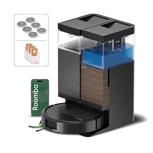 Roomba Plus 576 Combo y Base AutoWash multifunción, 25KPa, Mopas DualClean PerfectEdge, Lavado/Secado Calor, IA, PrecisionVision, Clearview Pro LiDAR, 90 días autonomía,Accesorios Extra, Negro