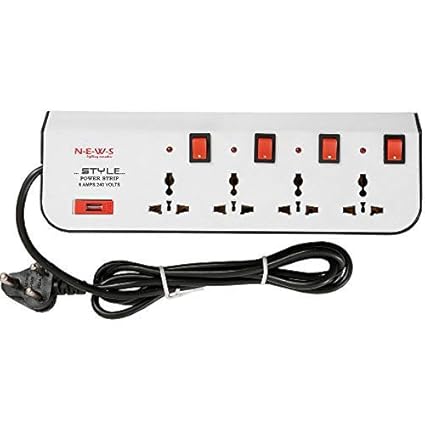 HI-PLASST News Extension Power Strip 4 * 4 with Fuse and Indicator (4 Sockets and 4 Switches) 2 Yard Long Wire 4 Socket Surge Protector (White)