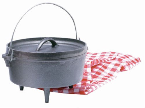 Texsport Cast Iron Dutch Oven with Legs, Lid, Dual Handles and Easy Lift Wire Handle.