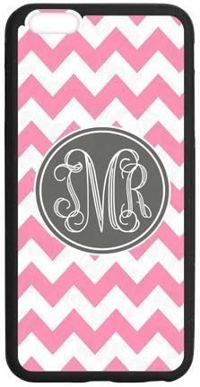 Grey Circle Monogrammed With White Pink Chevron Design Custom Luxury Cover Case with Silicon Rubber For Iphone 6 Plus in DDJK CASE