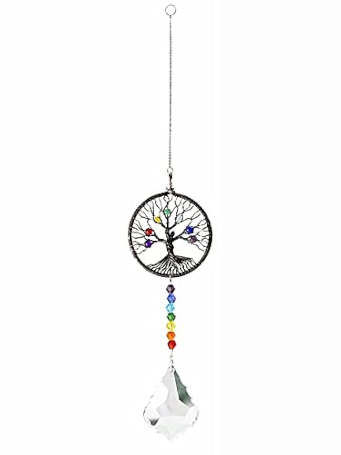 Tiardey Hanging Crystals Rainbow Wind Chime Pendant - Life Tree Crystal Pendant Rainbow for Window, Garden, Home Decoration - Black