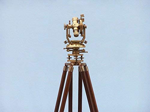ANTIQUECOLLECTION Floor Standing Brass Theodolite 62"- Nautical Leveling Instruments- Nautical Decor