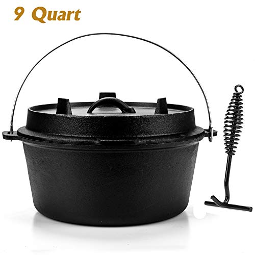 COZ 9 Quart PreSeasoned Cast Iron Dutch Oven with Lid and Lid Lifter