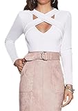 Nextgale Women's Crisscross Cut out Long Sleeve Shirt Crop Top