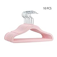 FuLov Velvet Hangers Non-Slip Child Space Saving Durable Strong Tubular 360 Degree Swivel Stainless Steel Hook Notches for Kids Clothes, 10-Pack,Pink