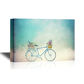 Canvas Wall Art - A Bicycle with Flowers on Abstract Background - Gallery Wrap Modern Home Art | Ready to Hang - 12x18 inches