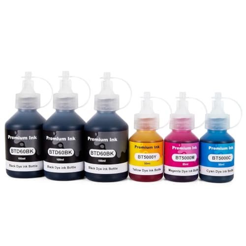 Nexnova® Ink BTD60 BT5000 Compatible with Brother 6-Pack (3BK/C/M/Y) for DCP-T300, T310W, T428W, T500W, T510W, T700W, T710W, MFC-T800W, T810W, T910DW, T4500DW, HL-T4000DW