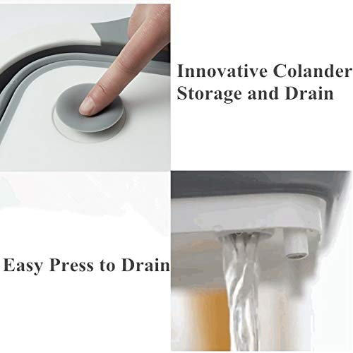 Collapsible Cutting Board with Dish Tub | Basket with Draining Plug | Collapsible Colander and Dish Sink Tub Storage Basket - 3 in 1 Multifunction Kitchen Kit - Thumbnail 3