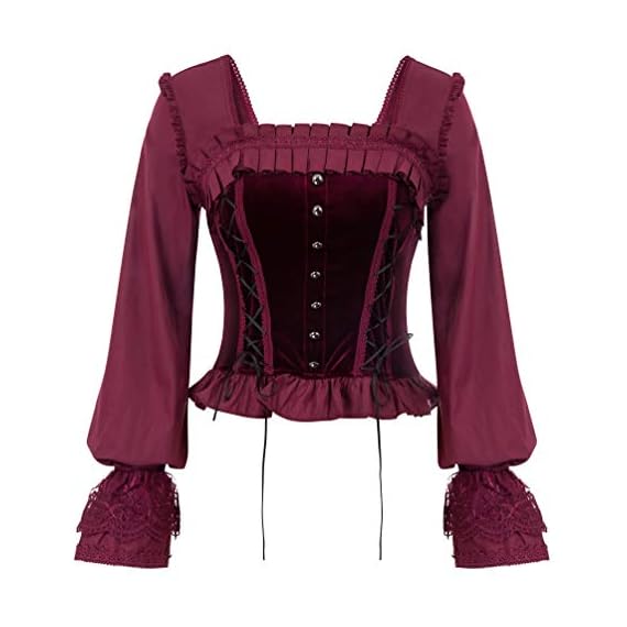 Women-Gothic-Victorian-Long-Sleeve-Lace-up-Tops-Corset-Overbust-Bustier