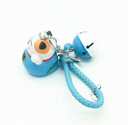 LinaLife Multi-Purpose Blue Hand Wrist Strap with Bell Maneki Neko Fortune Lucky Beckoning Cat Keychain Accessories Superstar Favorite for Cellphone Ornaments Coin Purse Keyring Bag