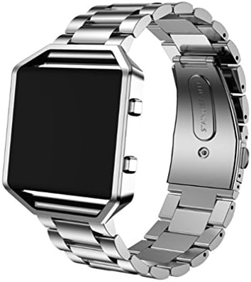 SWAWS Fitbit Blaze Band with Frame, Stainless steel Bracelet Replacement Strap Watch Band for Fitbit Blaze Smart Fitness Watch (Silver-Large Size(6.7''-8.7''))