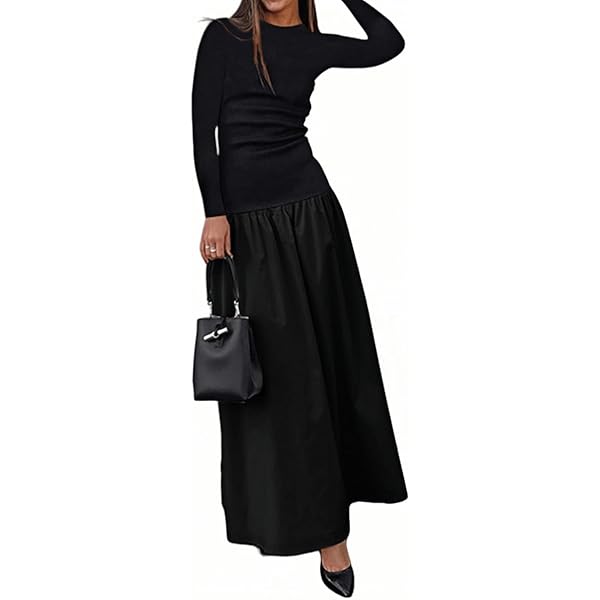 open lace back dress Women's Solid Color Long Sleeve Jumper & Pleated Bottom Dress Fashion,  Patchwork Crewneck Pleated Fall Maxi Dresses (A,S) at Amazon Women's  Clothing store