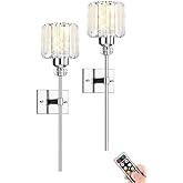 Modern Wall Sconces Lighting Battery Operated set of 2,No wiring Rechargeable Wall Lights Fixture with Wireless Remote,Clear 